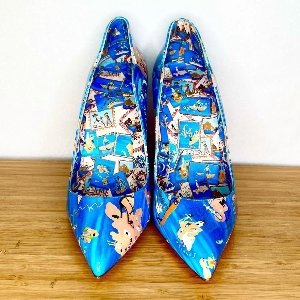 Christian Louboutin “Hot chick” swim pool, Blue Multi graphic. 100mm EU38.5 - Picture 11 of 13